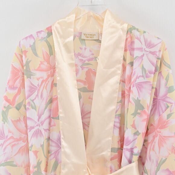 Vtg VICTORIAS SECRET Robe Womens Size OS Gold Label Cream Floral Satin Deadstock - Picture 3 of 13